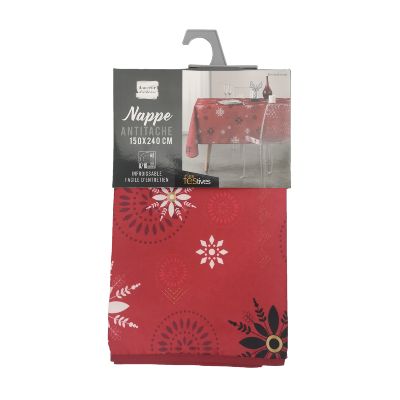 Nappe antitache rectangulaire - 150 x 240 cm - Flocons - Fond rouge