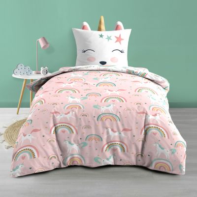 Housse de couette enfant 140x200 cm + taie - Licorne 
