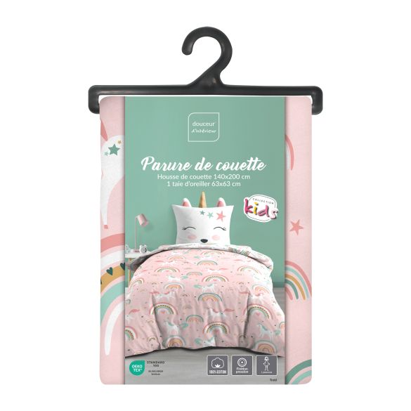 Housse de couette enfant 140x200 cm + taie - Licorne 