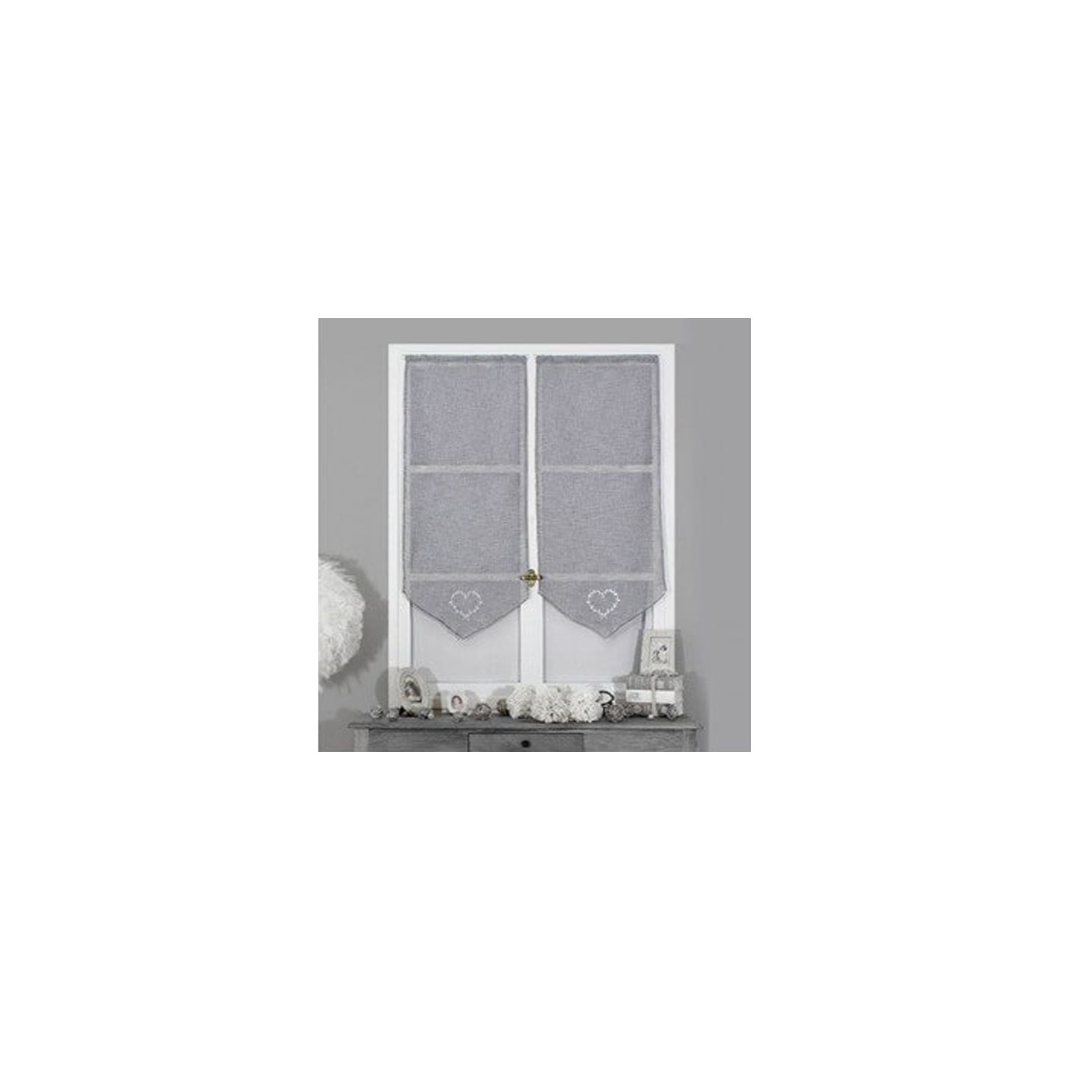 Paire pointe - Passe-tringle - 60 x 90 cm - Coeur brodé