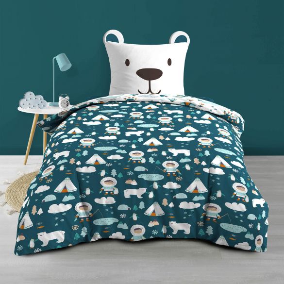 Pack enfant pole-nord : 1 housse de couette + 1 coussin + 1 bouillotte