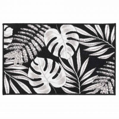 Tapis antidérapant - 50x80 cm - Feuillage noir,gris et blanc