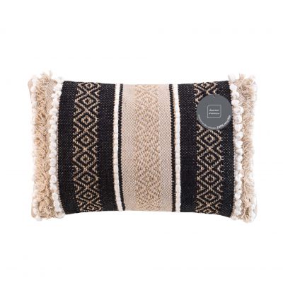 Coussin rectangle déhoussable - Naturel, Noir & Blanc avec fils métallisés