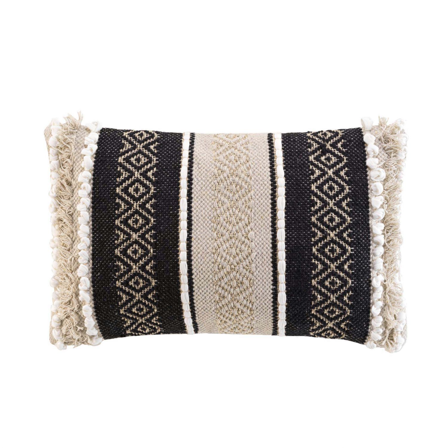 Coussin rectangle déhoussable - Naturel, Noir & Blanc avec fils métallisés