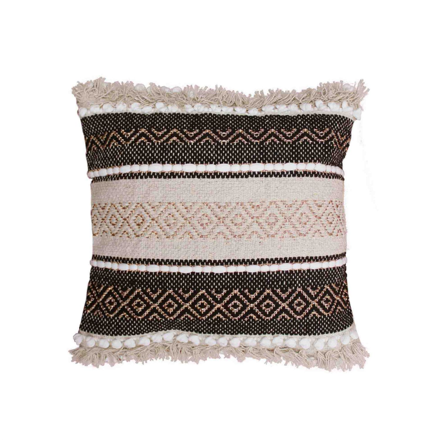 Coussin carré déhoussable - Naturel, Noir & Blanc avec fils métallisés