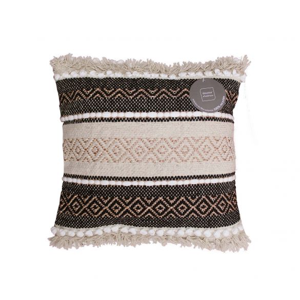 Coussin carré déhoussable - Naturel, Noir & Blanc avec fils métallisés