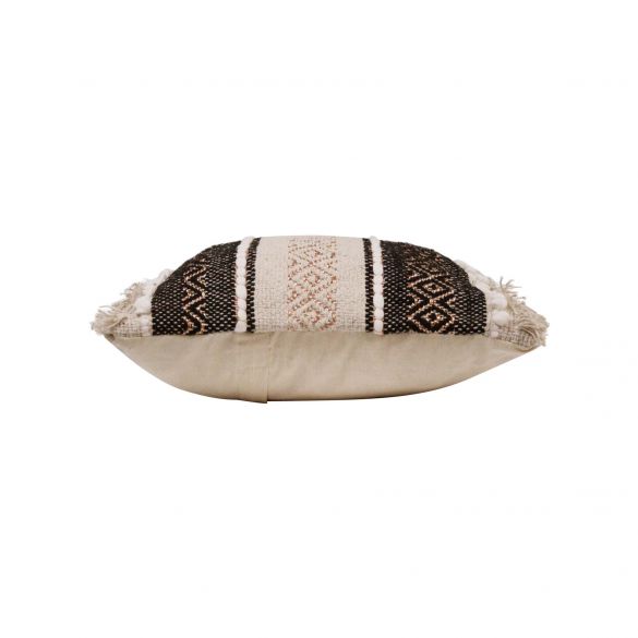 Coussin carré déhoussable - Naturel, Noir & Blanc avec fils métallisés