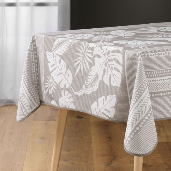 Nappe antitache carrée 150x150 cm - Feuillage et motif géométrique