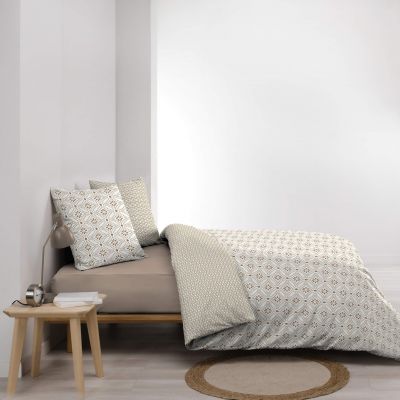 Housse de couette réversible - 220x240 cm + taies - motif graphique blanc et beige