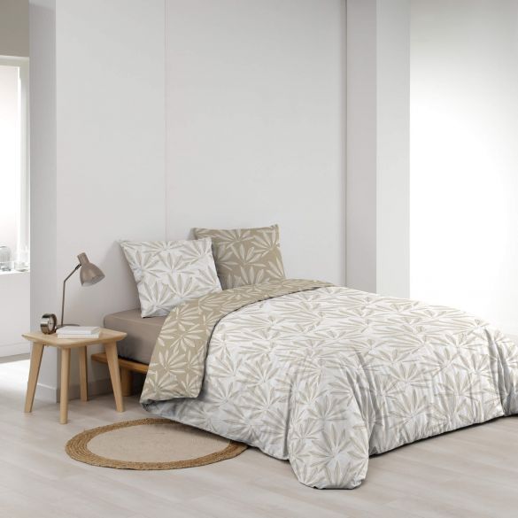 Housse de couette réversible - 220x240 cm + taies - Nature blanc et beige