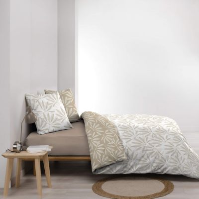 Housse de couette réversible - 220x240 cm + taies - Nature blanc et beige