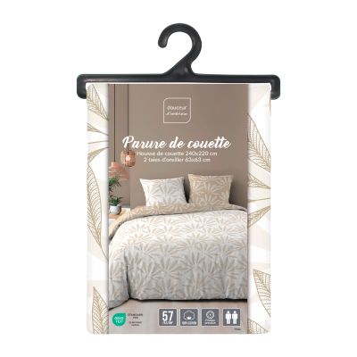 Housse de couette réversible - 220x240 cm + taies - Nature blanc et beige