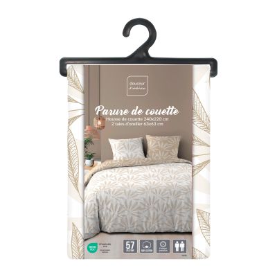 Housse de couette réversible - 220x240 cm + taies - Nature blanc et beige