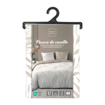 Housse de couette réversible - 220x240 cm + taies - Feuillage blanc et beige