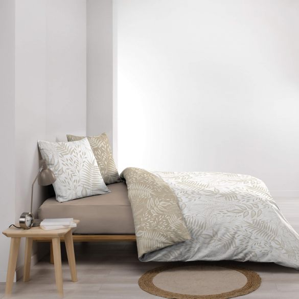 Housse de couette réversible - 220x240 cm + taies - Feuillage blanc et beige