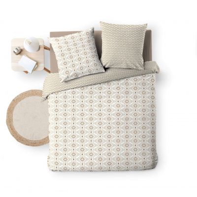 Housse de couette réversible - 220x240 cm + taies - motif graphique blanc et beige