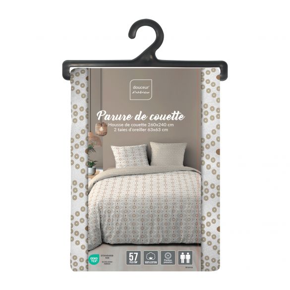 Housse de couette réversible - 220x240 cm + taies - motif graphique blanc et beige