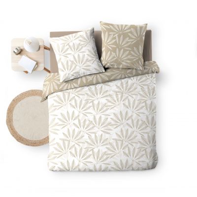 Housse de couette réversible - 240x260 cm + taies - Nature blanc et beige
