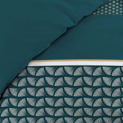 Housse de couette 220x240 cm + taies - Motifs graphiques bleu canard