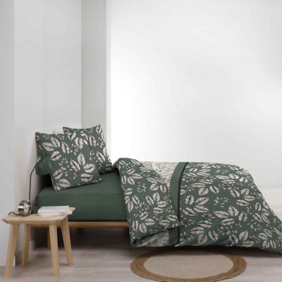 Housse de couette 220x240 cm + taies - Feuillage vert kaki