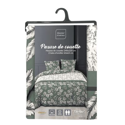 Housse de couette 220x240 cm + taies - Feuillage vert kaki