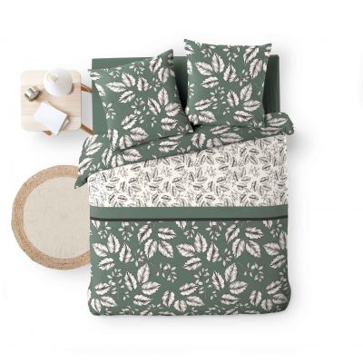 Housse de couette 220x240 cm + taies - Feuillage vert kaki