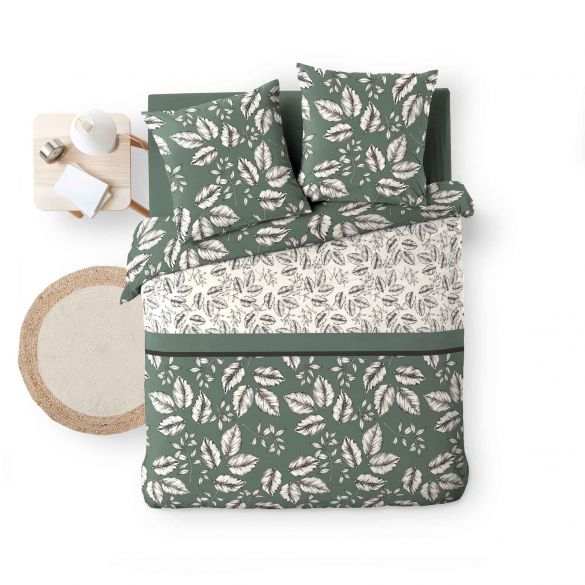 Housse de couette 220x240 cm + taies - Feuillage vert kaki