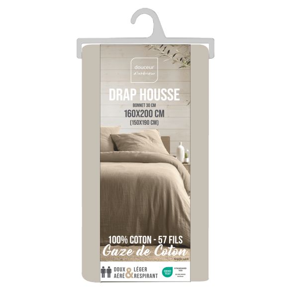 Drap housse 160x200 cm - Gaze de coton