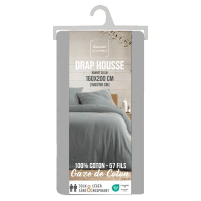 Drap housse 160x200 cm - Gaze de coton