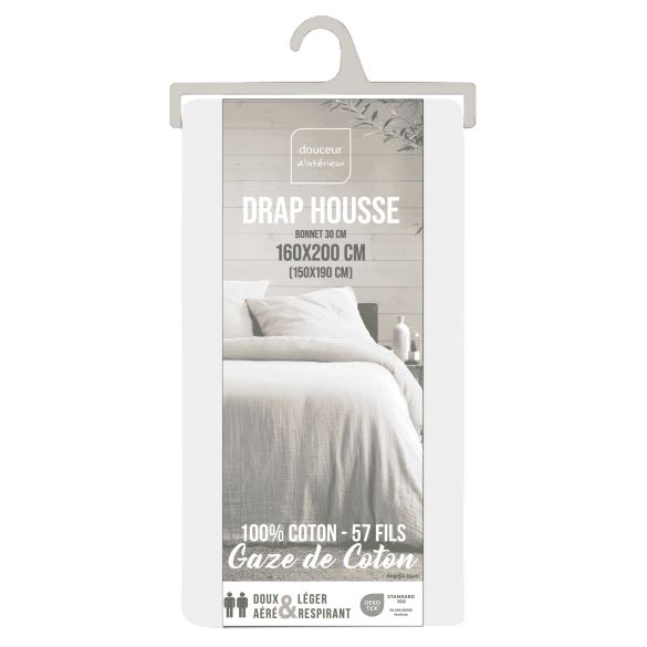 Drap housse 160x200 cm - Gaze de coton