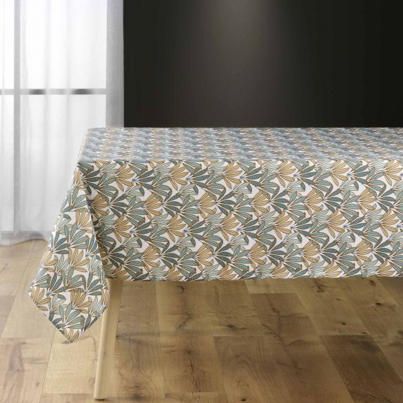 Nappe antitache rectangulaire 150x240 cm - Feuillage sauge, orange et bleu