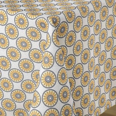 Nappe antitache rectangulaire 145x240 cm - Fleurs et ronds bleu et jaune