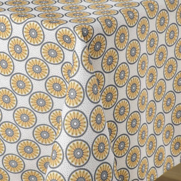 Nappe antitache rectangulaire 145x240 cm - Fleurs et ronds bleu et jaune