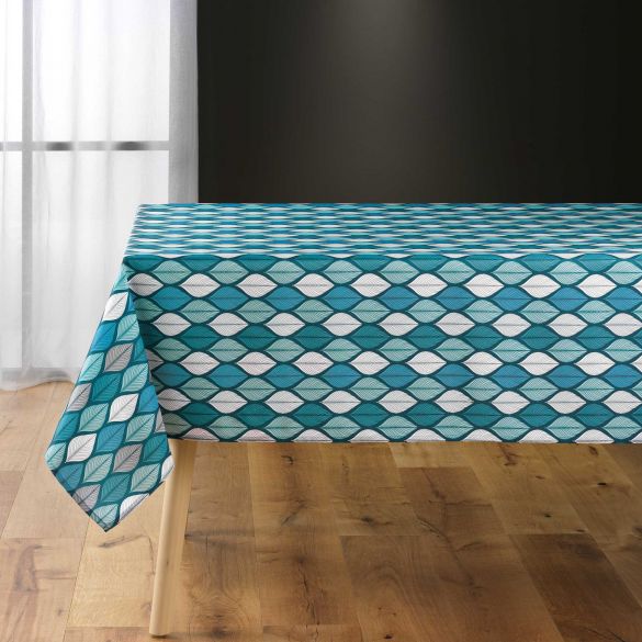 Nappe antitache rectangulaire 145x240 cm - Feuilles bleues