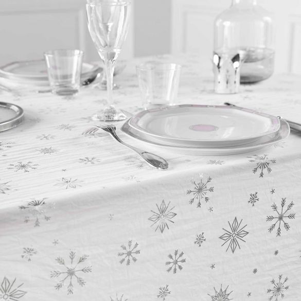Nappe rectangle 140x240 cm - Flocons argent