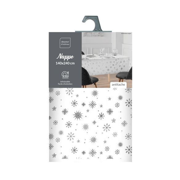 Nappe rectangle 140x240 cm - Flocons argent