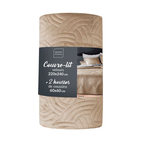 Couvre lit 220x240 cm + 2 Housses de coussin - Velours - Relief graphique