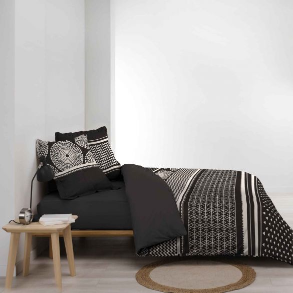 Housse de couette 240x260 cm + taies - Formes graphiques Noir et Beige