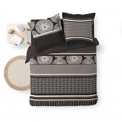 Housse de couette 240x260 cm + taies - Formes graphiques Noir et Beige