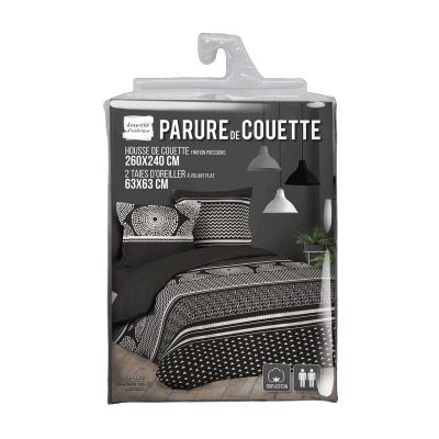 Housse de couette 240x260 cm + taies - Formes graphiques Noir et Beige