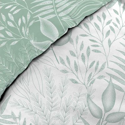 Housse de couette 240x260 cm + taies - Réversible - Feuillage blanc et sauge