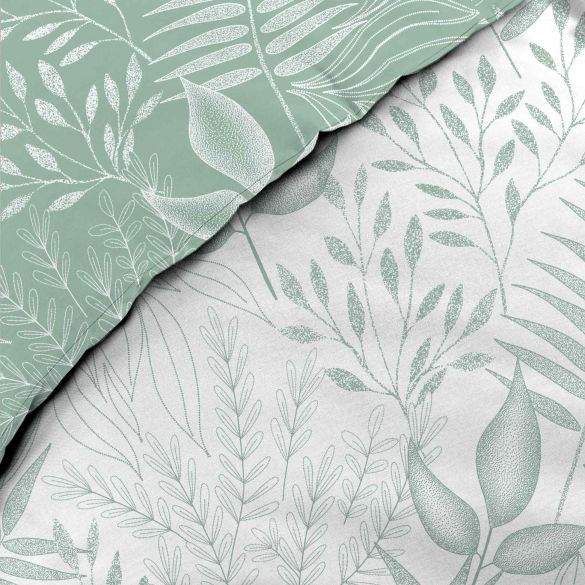 Housse de couette 240x260 cm + taies - Réversible - Feuillage blanc et sauge