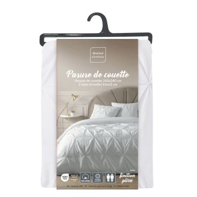 Housse de couette 260x240 cm + taies - Blanc - Effet matelassé