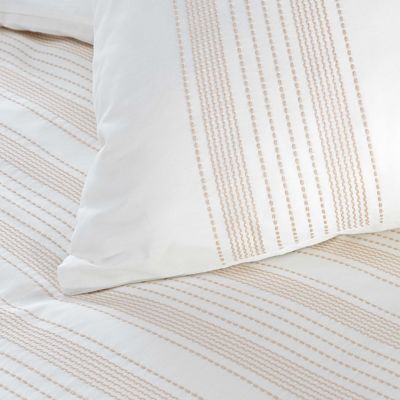 Housse de couette 220x240 cm + taies - Fils teints brodés blanche et naturel
