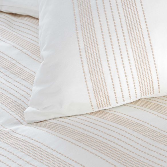 Housse de couette 220x240 cm + taies - Fils teints brodés blanche et naturel