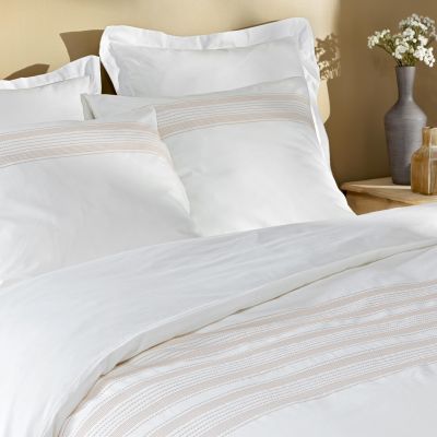 Housse de couette 220x240 cm + taies - Fils teints brodés blanche et naturel