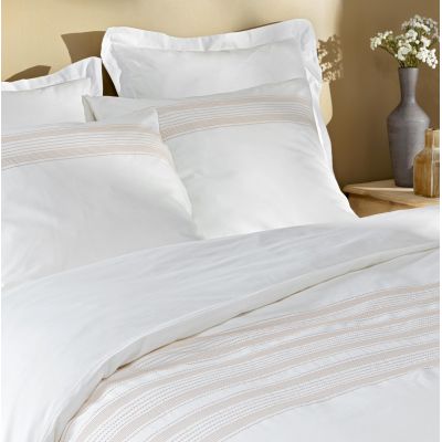Housse de couette 220x240 cm + taies - Fils teints brodés blanche et naturel