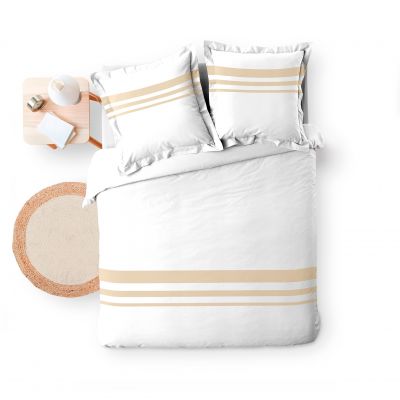 Housse de couette 220x240 cm + taies - blanche et naturel
