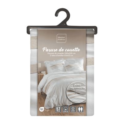 Housse de couette 220x240 cm + taies - blanche et naturel