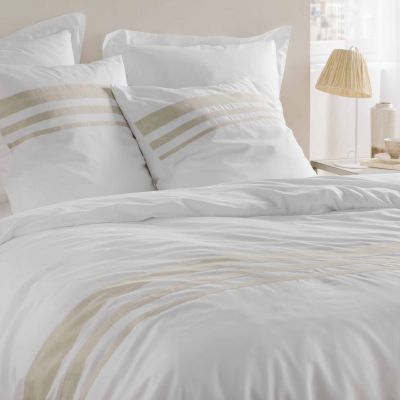 Housse de couette 220x240 cm + taies - blanche et naturel
